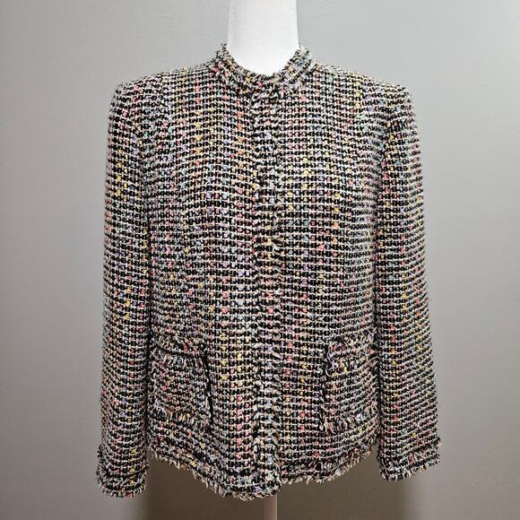 Nouveaux Blazer Womens 12 Petite Black Multicolor Tweed Career Office - Picture 1 of 14